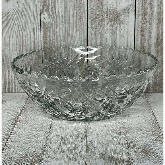 Vintage Anchor Hocking EAPG Star of David Clear Glass Large Serving Bowl - Picture 1 of 8
